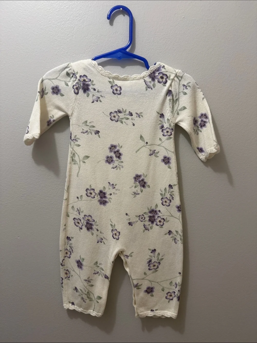 Gymboree Cream One-Piece Romper with Purple Floral Print